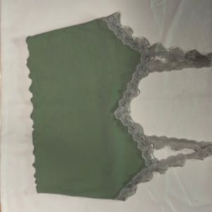 SHEIN Qutie Contrast Lace lettuce Trim Rib-Knit Crop Cami Too